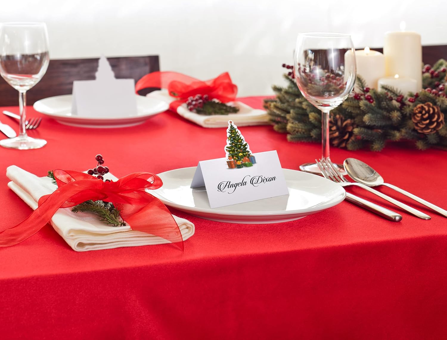 Gift Boutique 100 Pack Christmas Place Cards Holiday Seating Name Card Die Cut Xmas Tree Table Setting Folded Paper Tent Cards for Dinner Wedding Tables Placement Party Decorations 2" x 3.5"