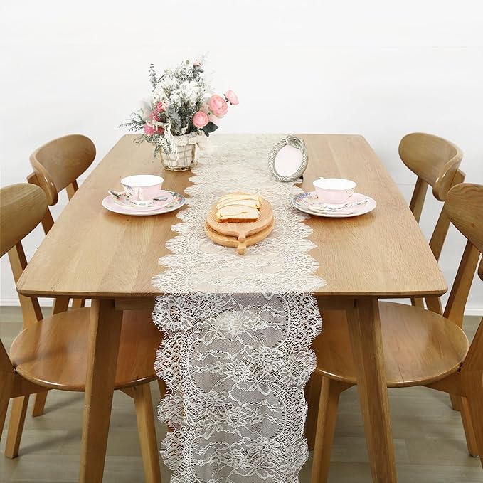 Lace Table Runner 6 Packs Ivory Table Fabric Embroidered Boho Table Runners for Party Wedding Bridal Shower Decorations Vintage Rustic Table Runners 14x120 Inches