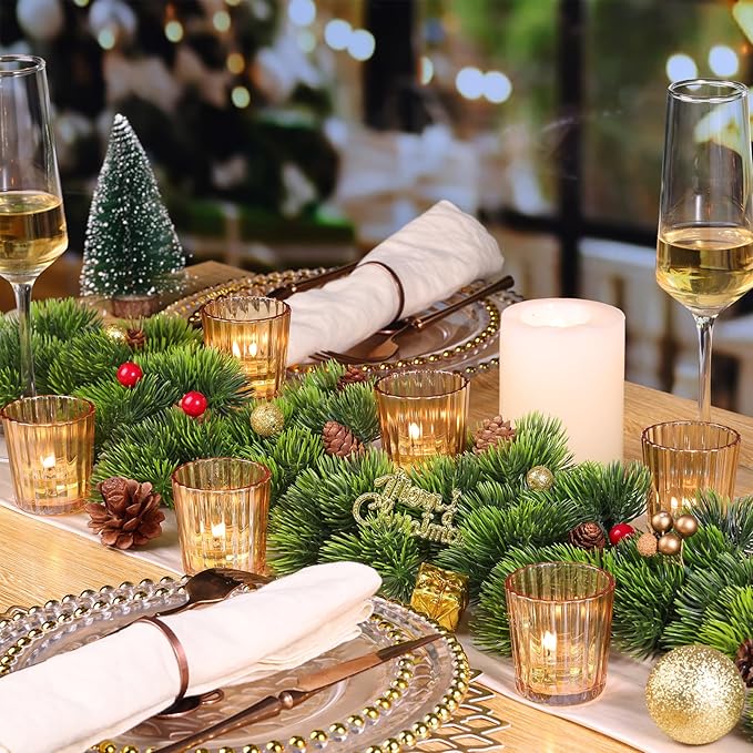 8PCS Vintage Ribbed Gold Votive Candle Holders, Glass Candle Holder for Wedding Decorations, Tealight Candle Holder for Table Centerpiece, Diwali, Home and Party Decorations