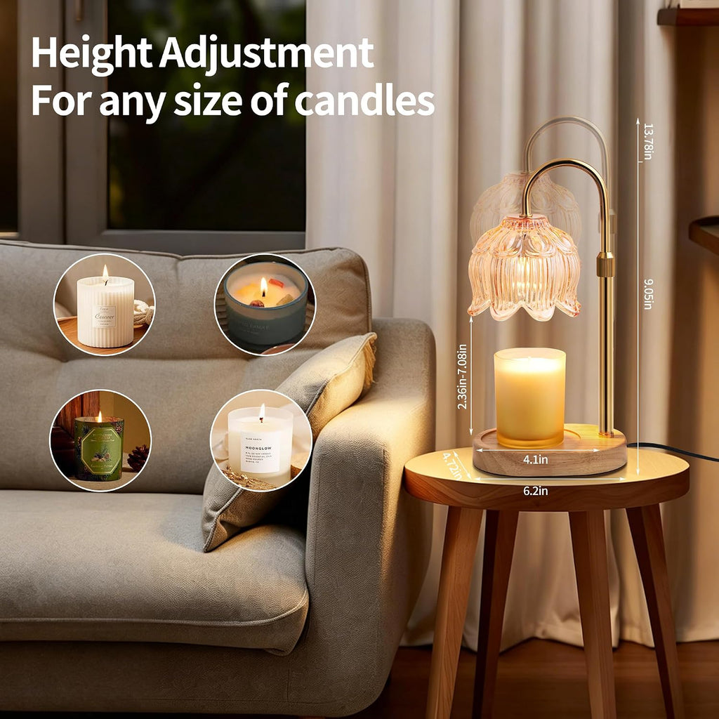 Flower Candle Warmer Lamp for Jar Candles with Timer & Dimmer, Adjustable Height Fits Large Jars up to 7.08" Tall, Flameless Wax Warmer, Cozy Bedroom Home Decor, Gift for Mom Women