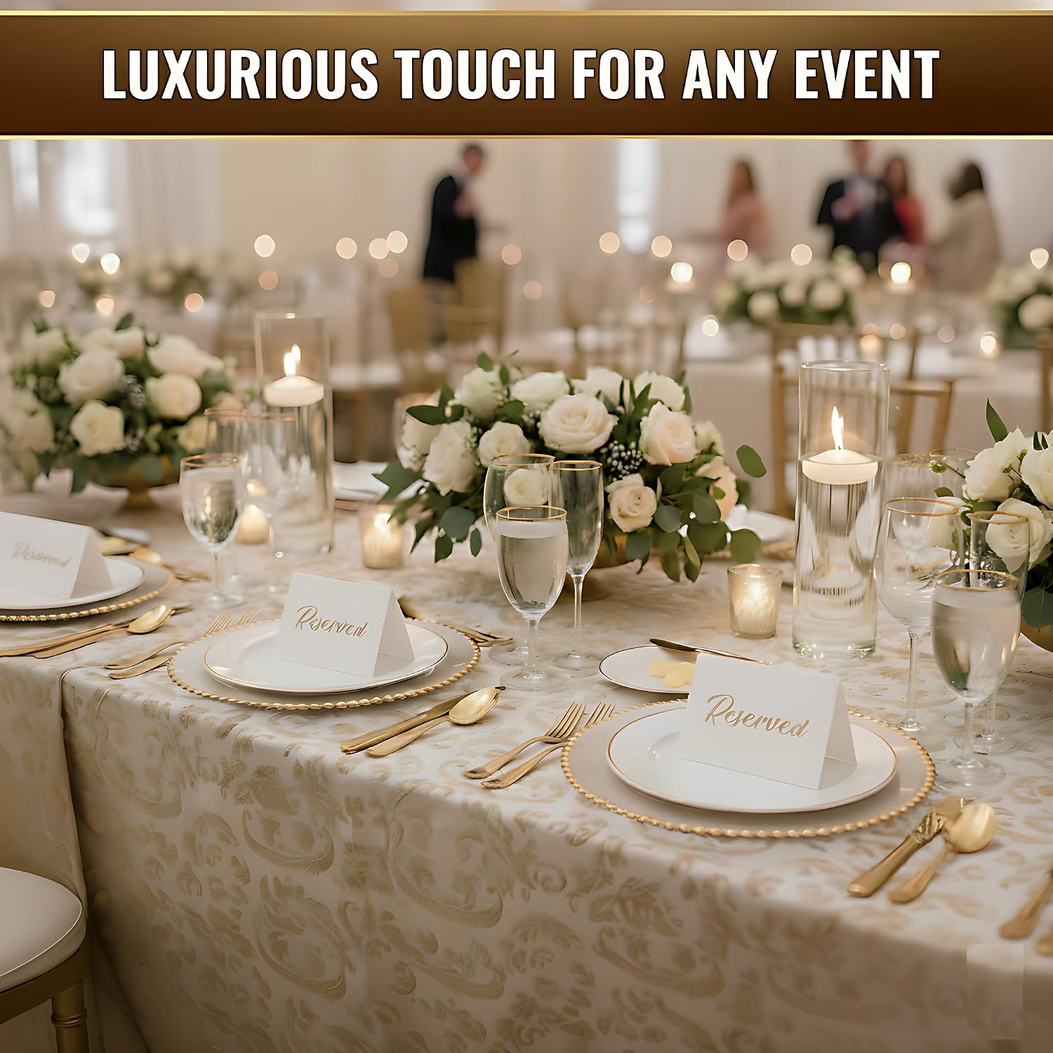 10 Pack Gold Reserved Table Signs for Wedding Receptions 3x4 inch - Double Sided Reserved Signs for Tables - Freestanding Reserved Cards for Tables - Table Reserved Sign for Restaurants & Parties