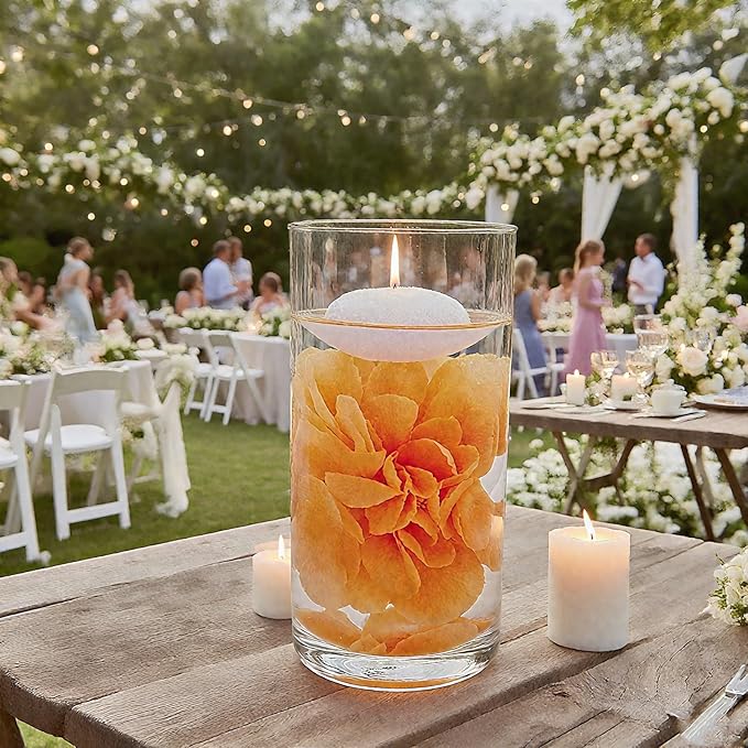 24 Pcs Floating Candles for Centerpieces and Floating Flowers Vase Fillers for Centerpieces Orange Artificial Flowers for Wedding Table Party Home Decoration
