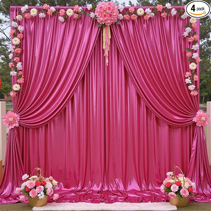 20x10ft Shimmer Hot Pink Sequin Backdrop Curtain for Parties, Thick Wrinkle Free Glitter Fuchsia Photo Backdrop Drapes Curtains for Birthday Wedding Halloween Photography Background-4 Panels 5x10ft