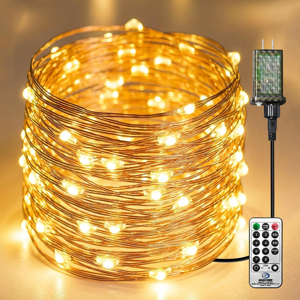 Plug-in Fairy Lights, 66 Ft 200 LED String Light with Remote, 8 Modes, Timer and Dimming Twinkle Lights for Indoor, Bedroom, Party, Decoration, Holiday, Warm White
