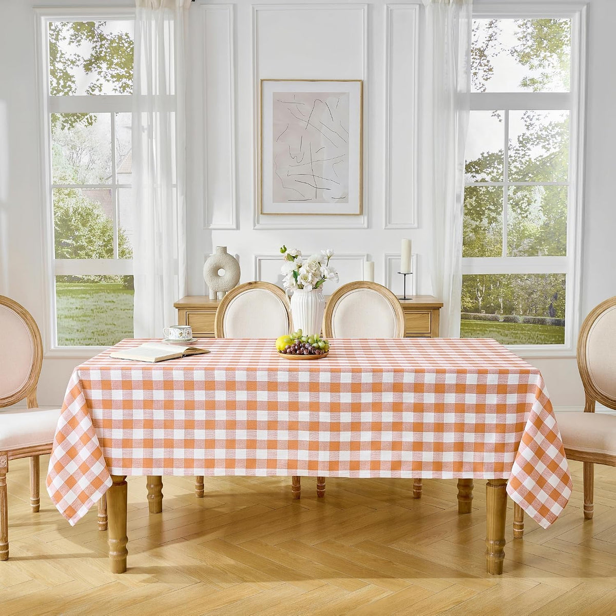 Orange Gingham Tablecloth, 60 x 90 Inch Rectangle Thanksgiving Table Cover