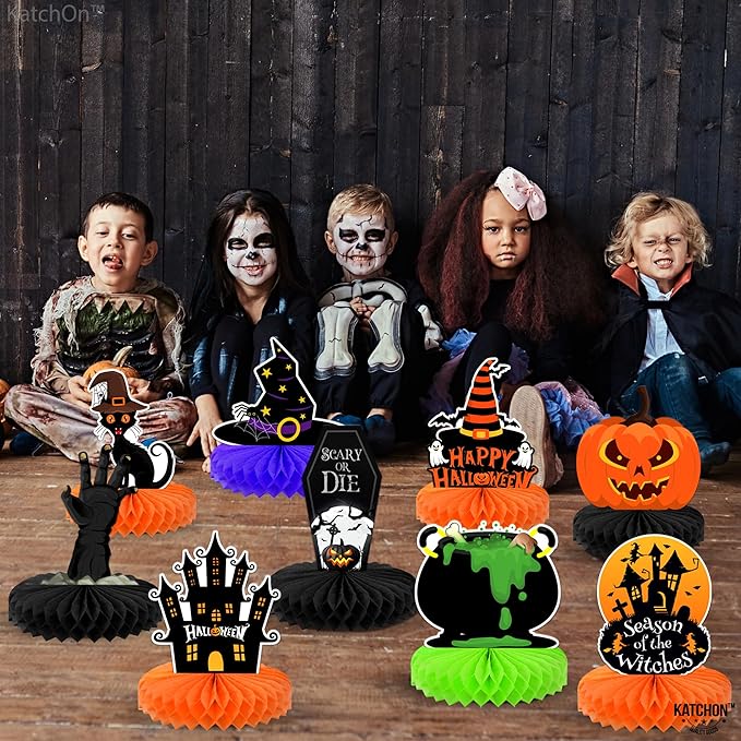 KatchOn, Halloween Centerpieces for Tables - Pack of 9 | Witch Halloween Table Centerpiece, Halloween Table Decorations | Orange and Black Halloween Centerpiece | Spooky Halloween Decorations Indoor
