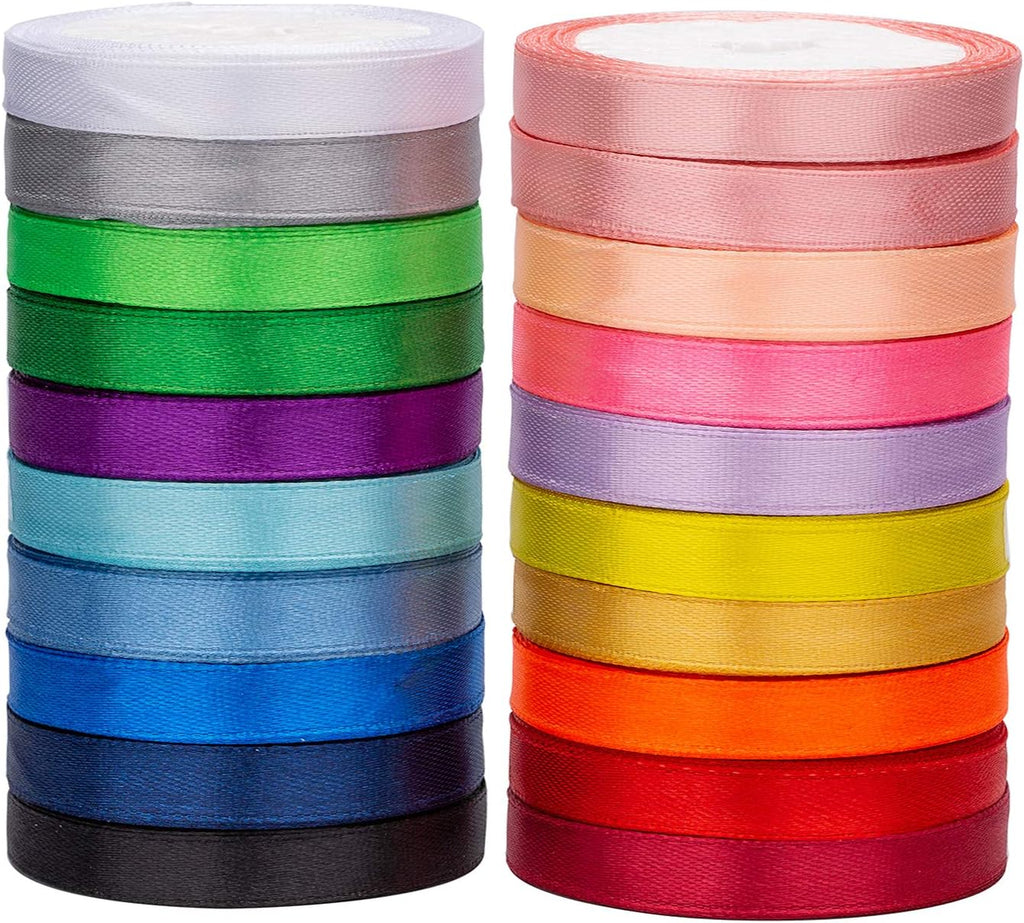 LIUYAXI 3/8 Inch Satin Ribbon Set – 20 Rolls Rainbow Ribbon, 5 Yards Each (Total 100 Yards), Decorative Ribbon for Gift Wrapping, Crafts Hair Bows, Flower Bouquet, Wedding Party Decorat