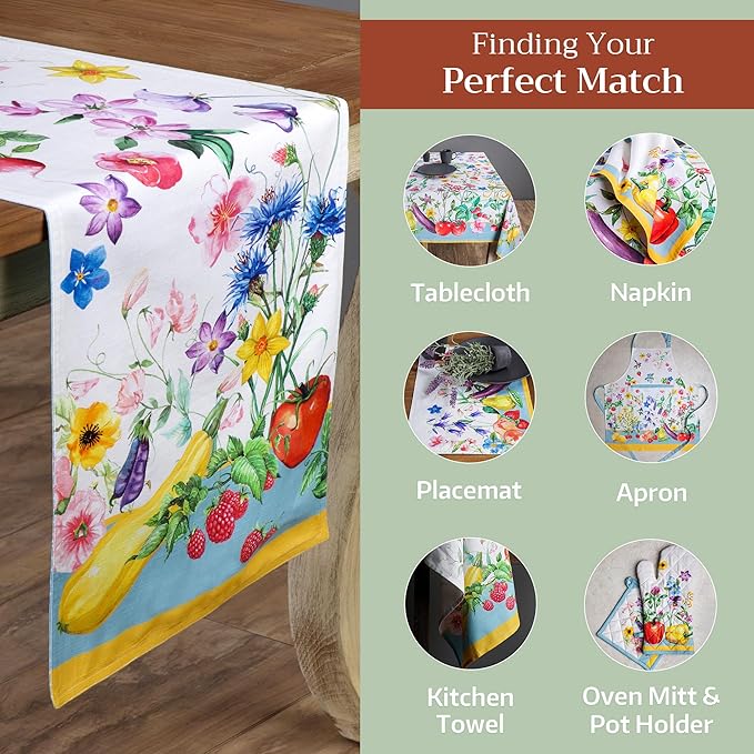 Maison d' Hermine Table Runner 100% Cotton Double Layer Table Runners 72 inches Long Decorative for Home Kitchen Dining Party Baby Shower Wedding Bridal Shower Spring Summer (Giverny, 14.50" x 72")