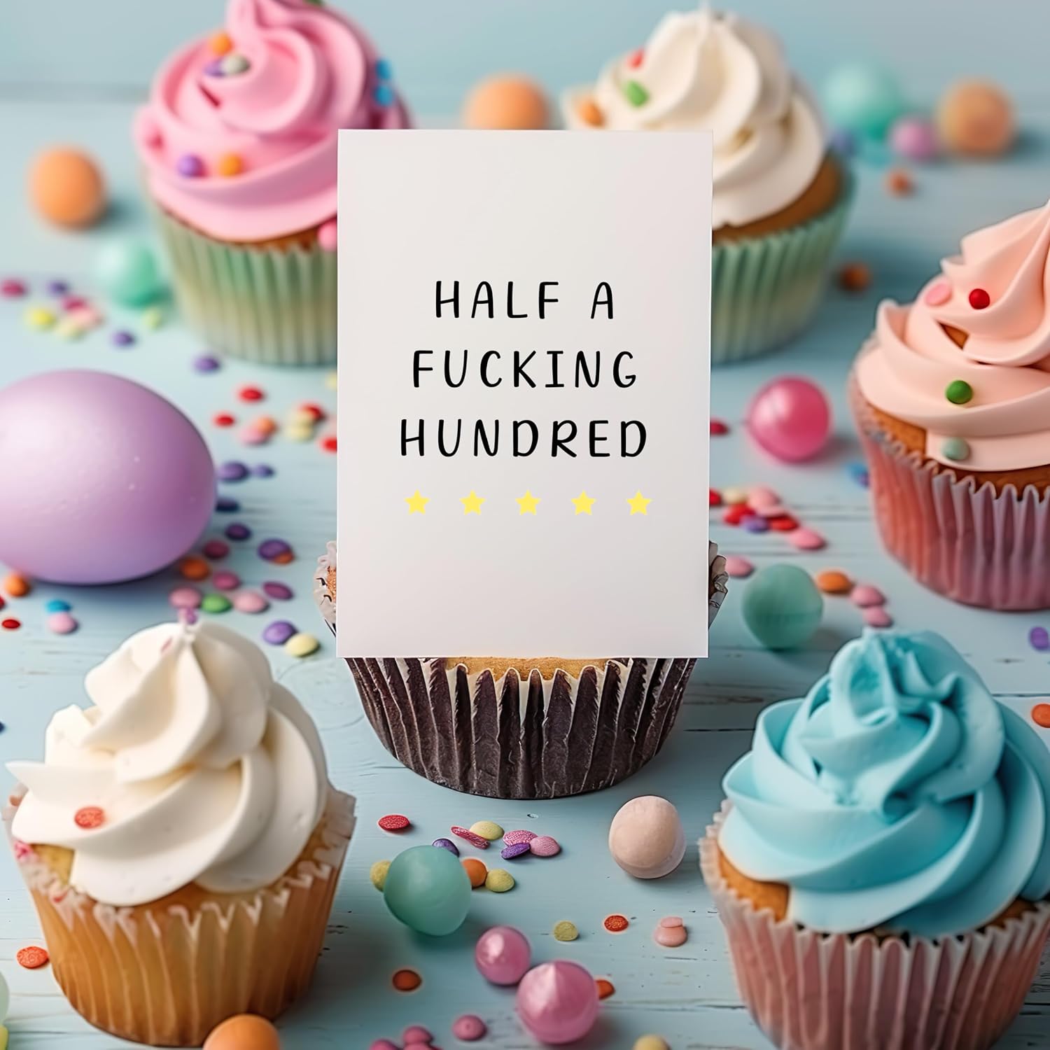 Half a Hundred Birthday Card - Funny 50th Birthday Gifts for Women Men - 50 Year Old Party Supplies Decorations for Him Her - Sarcastic Rude Fiftieth Milestone Bday Present for Mom Dad Husband Wife