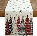 GEEORY Christmas Table Runner 13x108 Inch, Xmas Tees Snowflakes Holiday Decorative Farmhouse Table Decoration for Kitchen Dinning, Indoor Outdoor Dinner Party Decor ((Red & Black) GT165-108