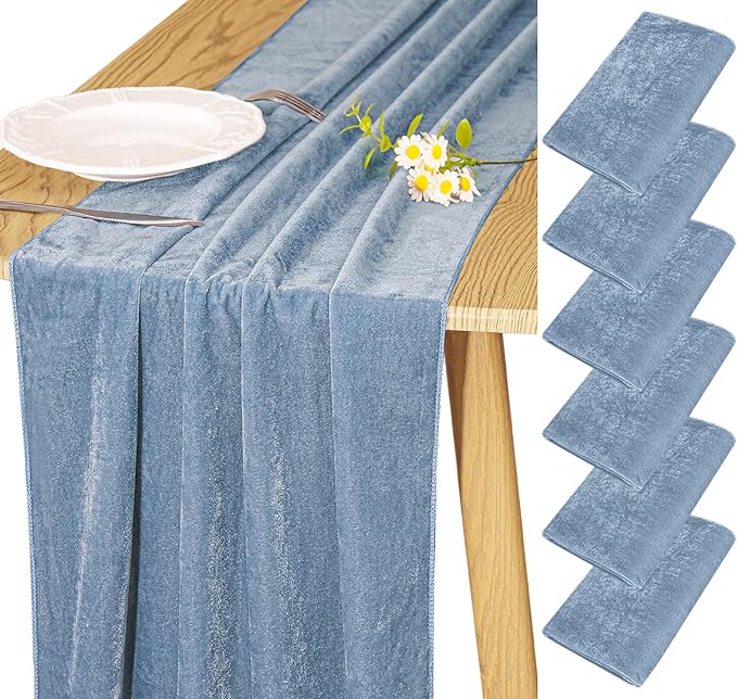 Velvet Table Runner 20 x 120 Inches 10ft Luxurious Thick Soft Velvet Christmas Thanksgiving Wedding Reception Table Runner for Party Reception Decorations(Dusty Blue, 6 Pack)