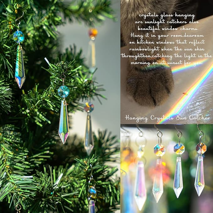 25pcs 55mm Colored Crystals for Chandeliers with Hooks,Suncatcher Crystal Garland with Octagon Crystal Beads,Hanging Crystals for Lamp,Windows,Wedding Decoration