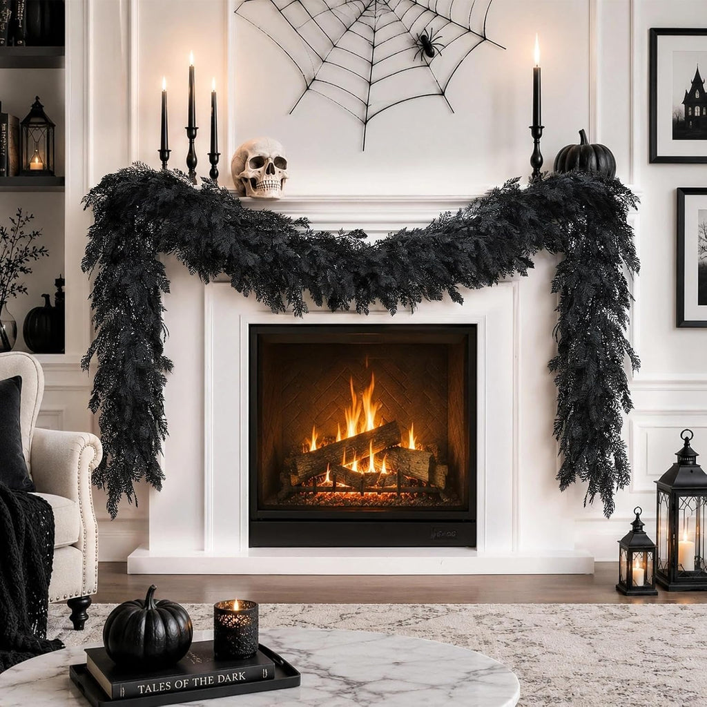 halloween garland 8.9ft decorations black real touch cedar, main product view