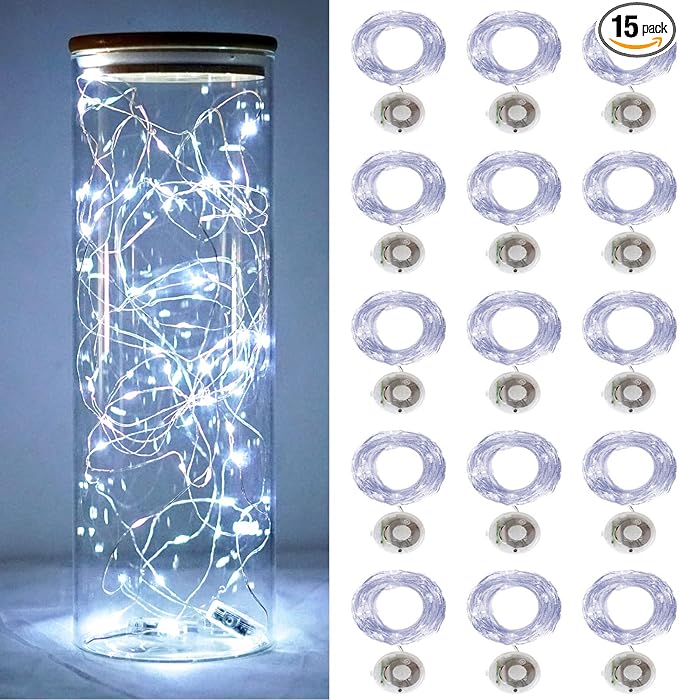 Twinkle Fairy Lights Battery Powered 3 Modes with Timer Firefly Lights 20 LED on 7.2feet Silvery Copper Wire for DIY Wedding Party Christmas Halloween Centerpiece Decorations 15 Pack (Cool White)