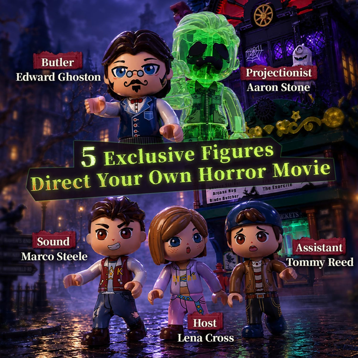 pantasy ghost cinema building set with integrated led, package contents