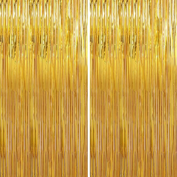 Crosize 8 Pack 3.3 x 9.9 ft Gold Foil Fringe Curtains Party Decorations, Gold Tinsel Curtain Backdrop for Parties, Door Streamers, Glitter Streamer Backdrop for Birthday Decoration