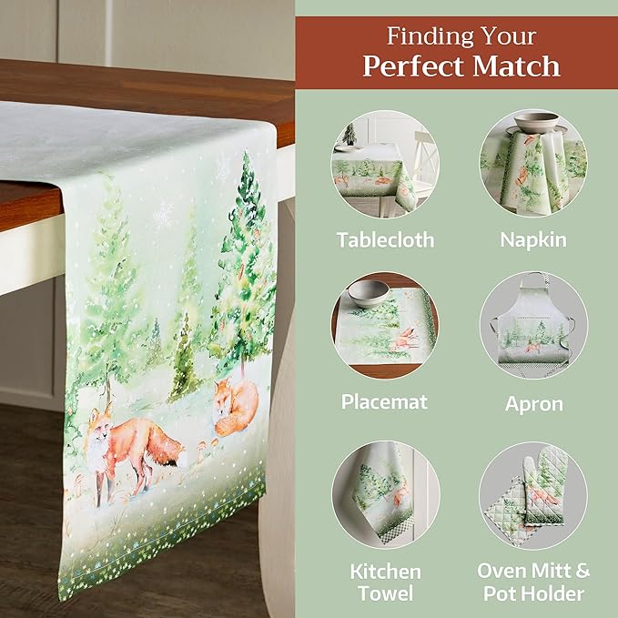 Maison d' Hermine Table Runner 100% Cotton Double Layer Table Runners 72 inches Long for Thanksgiving Christmas Decorations Home Kitchen Dining Party Wedding (Winter Mornings, 14.5" x 72")