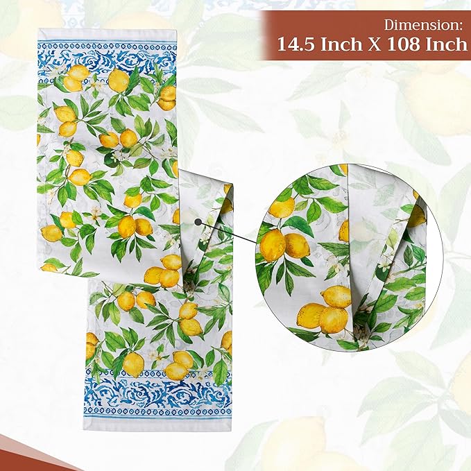 Maison d' Hermine Table Runner 100% Cotton Single Layer Table Runners 108 inches Long Decorative for Home Kitchen Dining Party Baby Shower Wedding Bridal Shower Spring Summer (Cedrat, 14.50" x 108")