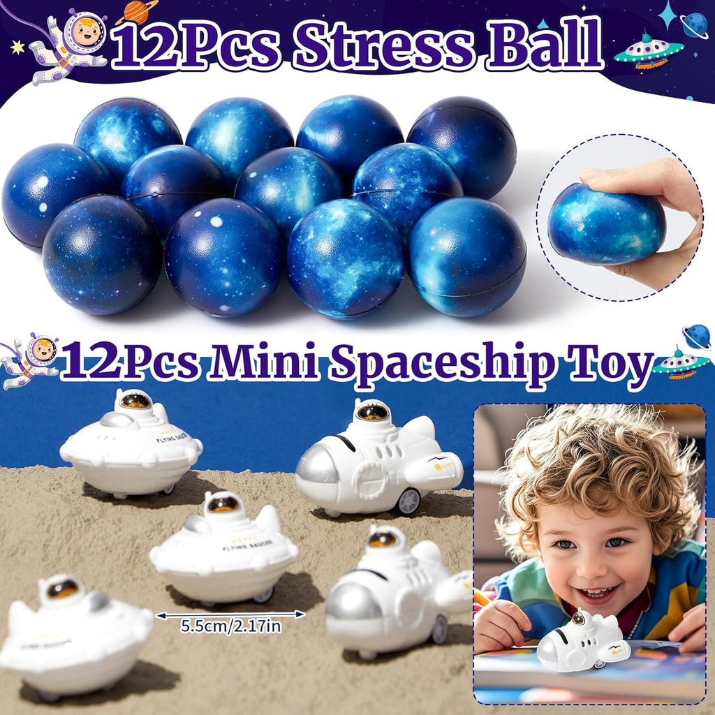 SNLN Outer Space Party Favors Birthday Supplies Non-Woven Gift Bag Stress Ball Spaceship Toy Astronaut Eraser Silicone Bracelet Keychain Tattoo Sticker Galaxy Space Goodie Bags Party Decoration