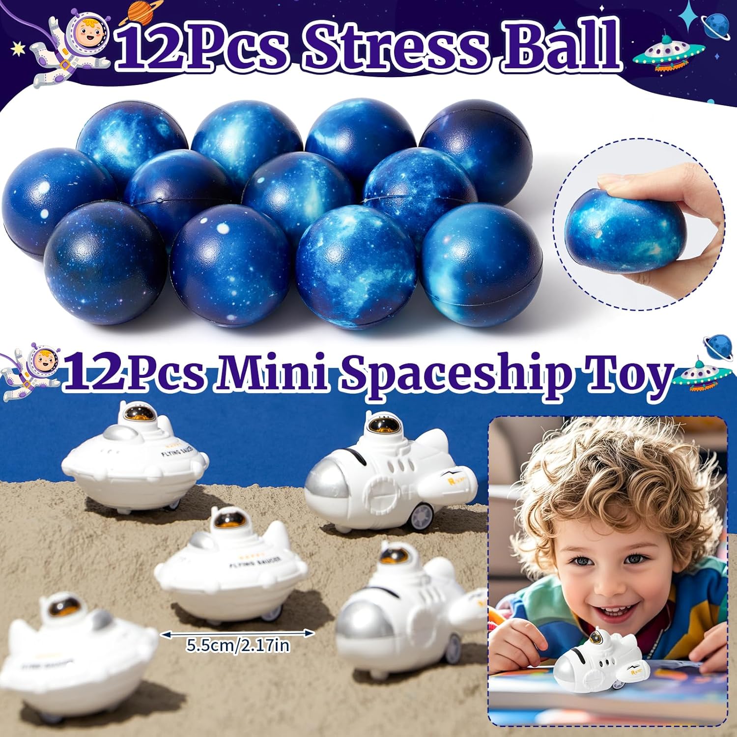 SNLN Outer Space Party Favors Birthday Supplies Non-Woven Gift Bag Stress Ball Spaceship Toy Astronaut Eraser Silicone Bracelet Keychain Tattoo Sticker Galaxy Space Goodie Bags Party Decoration