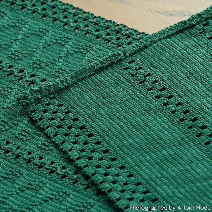 Artoid Mode Dark Green Farmhouse Woven Rustic Hollow Table Runner, Seasonal Holiday Hollow Kitchen Dining Table Decoration for Home Party Decor 12x48 Inch