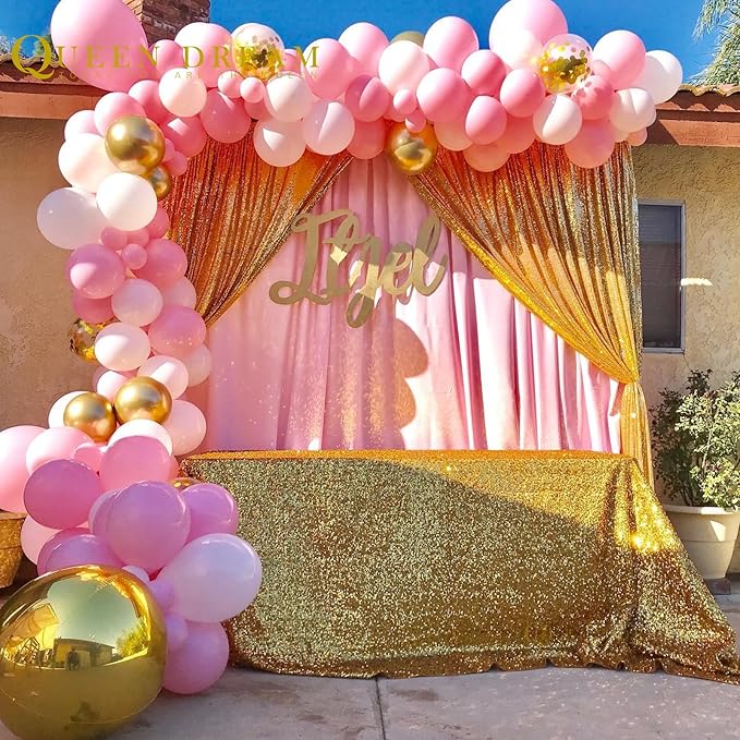 Gold Curtains Backrop for Wedding Parties: 3ftx8ft Gold Sequin Photo Backdrop Drapes for Baby Shower Photography Background - 2 Packs