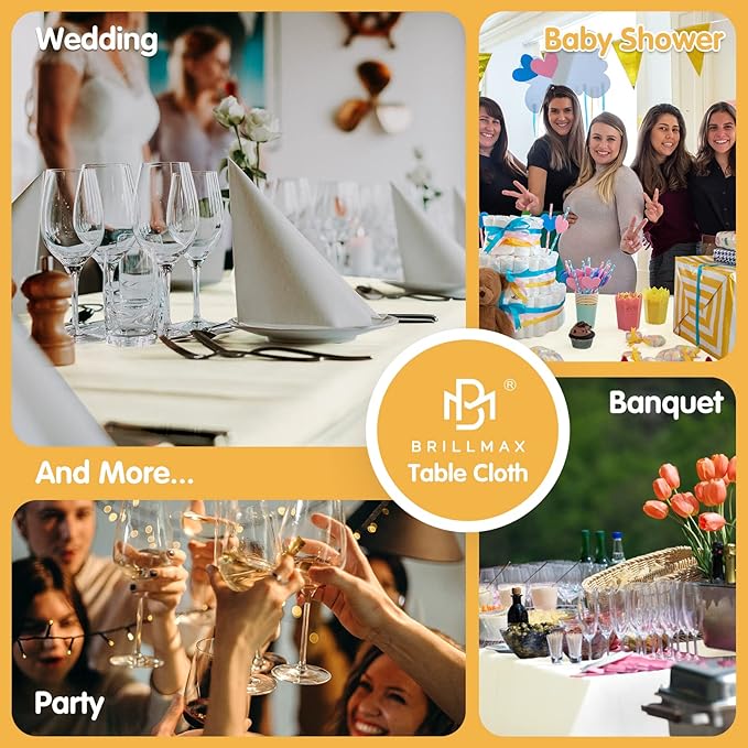 BRILLMAX 4 Pack Ivory Tablecloths for 6 Foot Rectangle Tables 90 x 132 Inch - 6ft Rectangular Bulk Linen Polyester Fabric Washable Cloth Cover for Wedding Reception Banquet Birthday Party