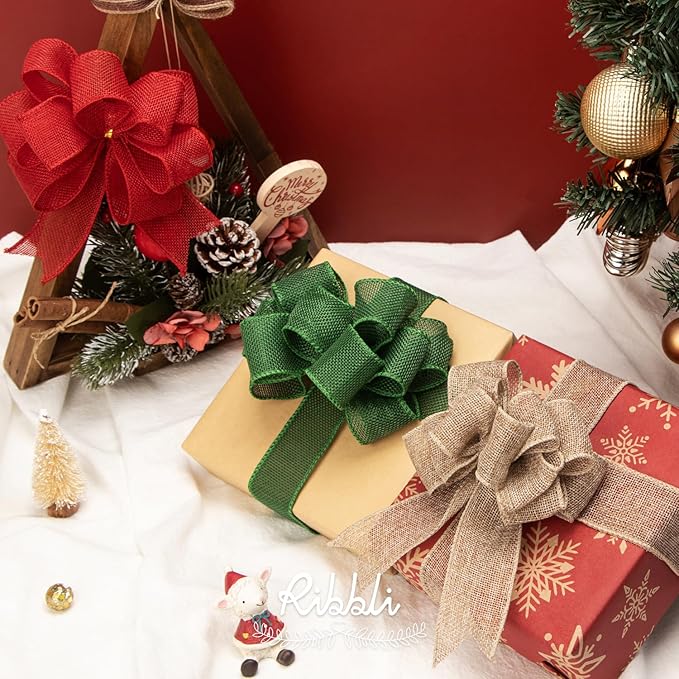 Ribbli Burlap Ribbon Continuous 20 Yard 1.5 Inch Natural Wired Ribbon for Wreaths,Big Bows,Tree Decoration,Outdoor Decoration