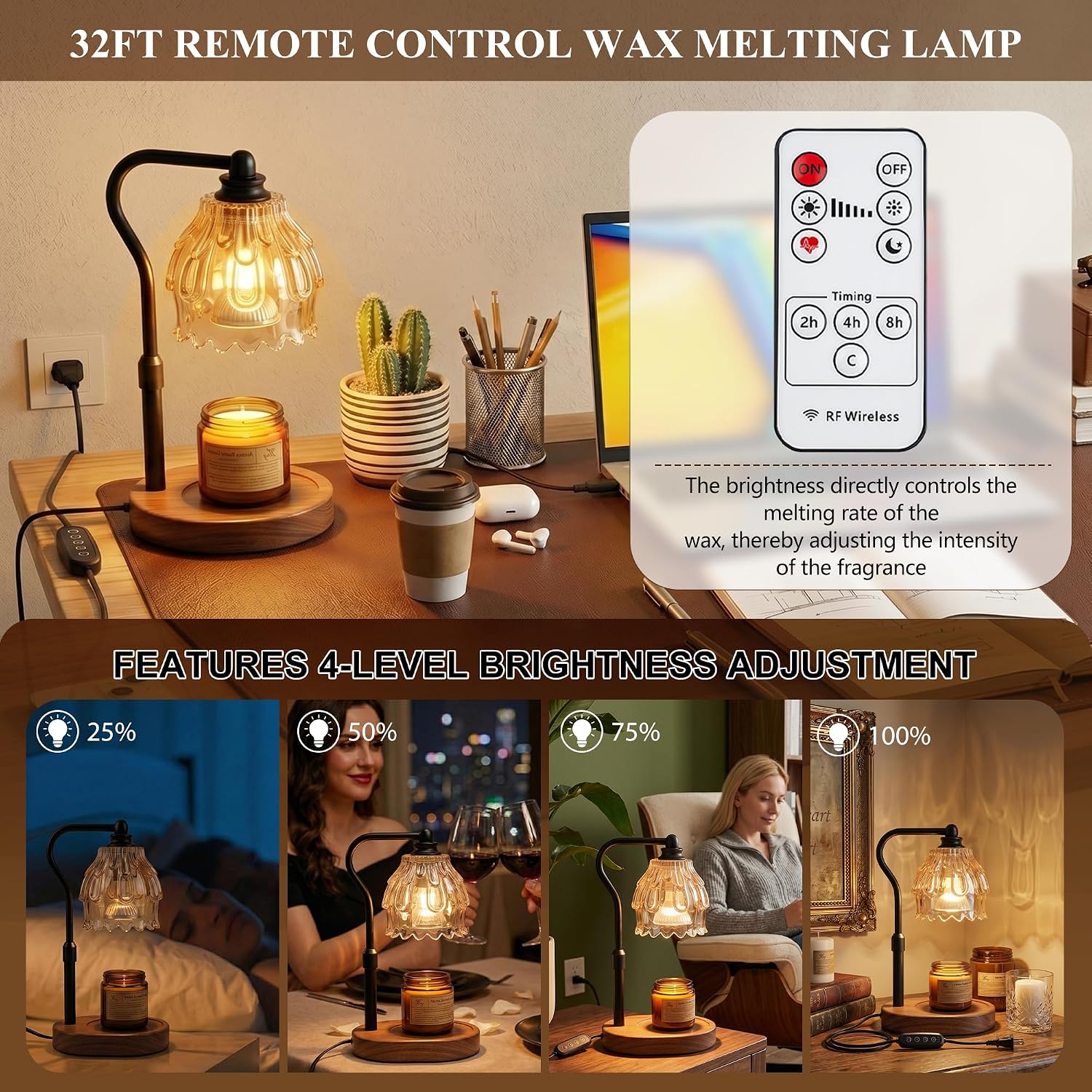 Candle Warmer Lamp with Timer and Wireless Remote Control, Dimmable Candle Warmer for Jar Candles, Height Adjustable Wax Melts Warmer, Mothers Day Birthday Gift for Women, House Warming New Home Decor