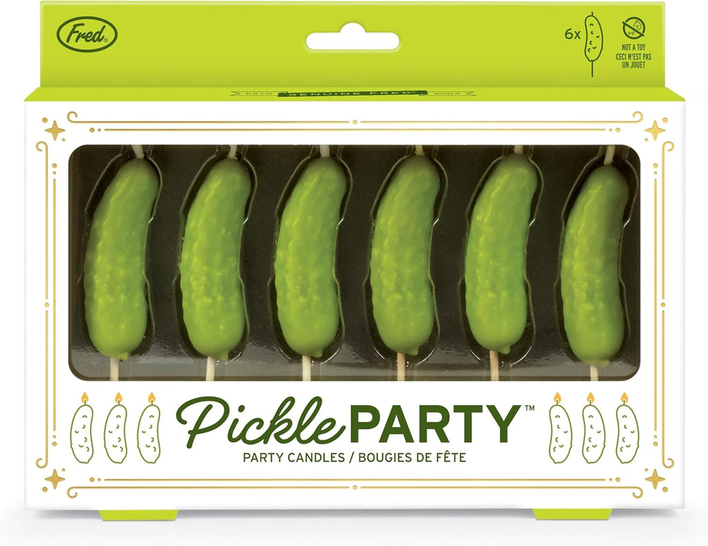 Genuine Fred Pickle Party Candles Set of 6 Quirky Pickle-Shaped Party Birthday Candles 2" Tall Fun and Unique Party Decor Gift-Ready Package