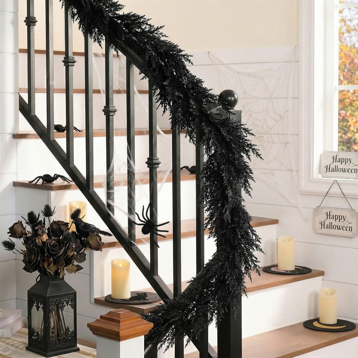 valery madelyn 9ft artificial norfolk pine halloween garland, side view