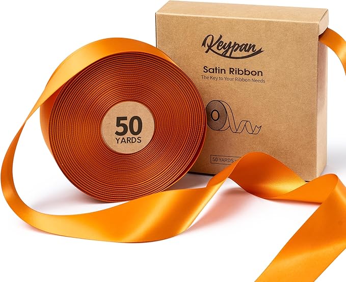 Satin Ribbon 1-1/2 Inch x 50 Yards Double-Faced Ginger Polyester Ribbons for Crafts Flower Bouquet Gift Wrapping Wedding Invitation