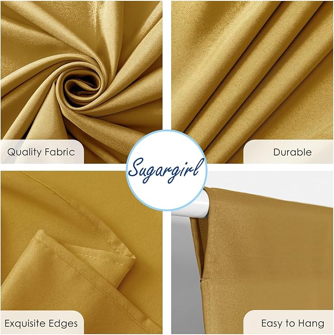 Sugargirl 10x10FT Gold Backdrop Curtains Polyester Photo Backdrop Drapes Curtains 2 Panels with Rod Pockets for Party Birthday Wedding Photography Home Decoration