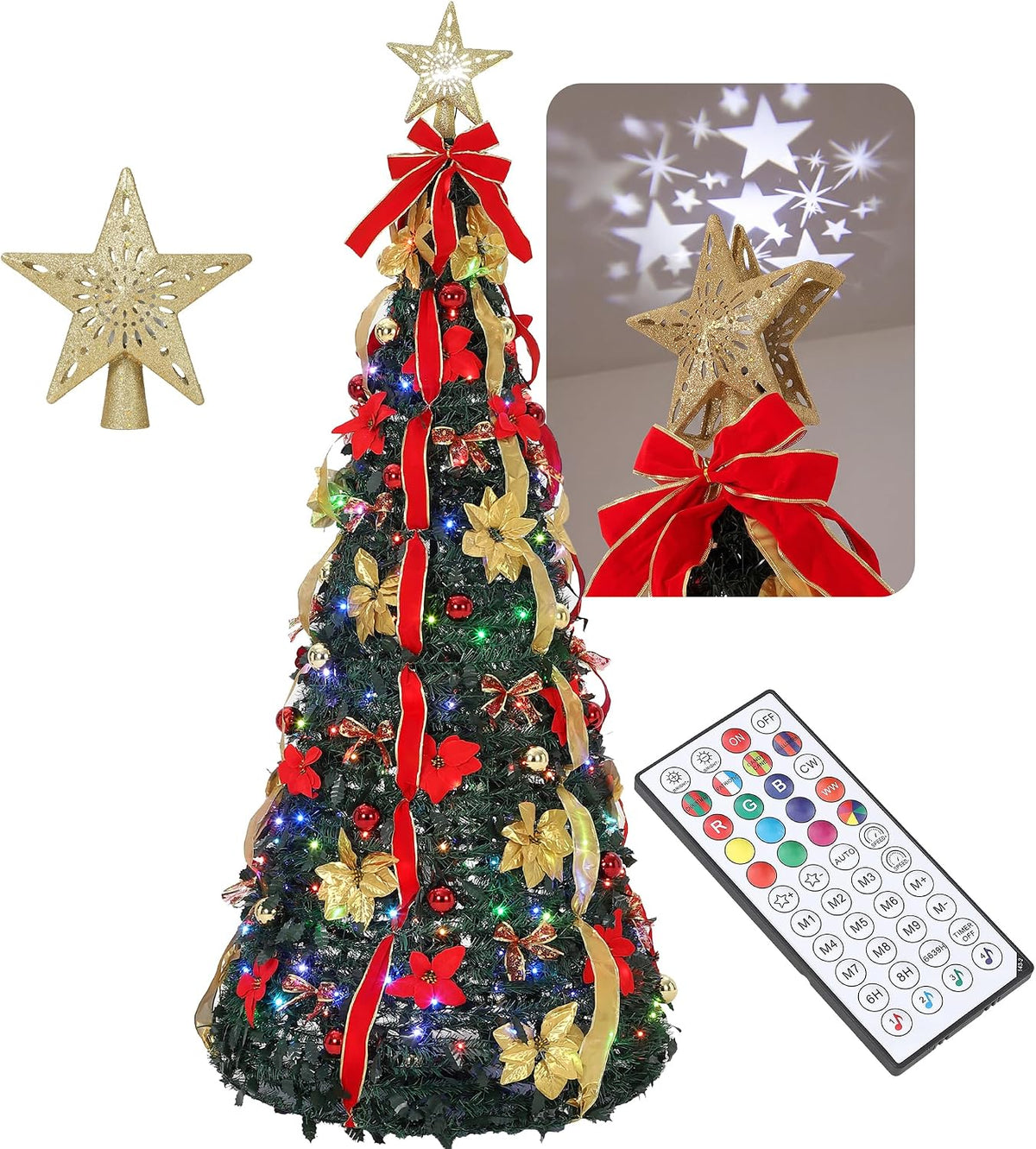 garvee 6ft pop up christmas tree, pre-decorated xmas, main product view