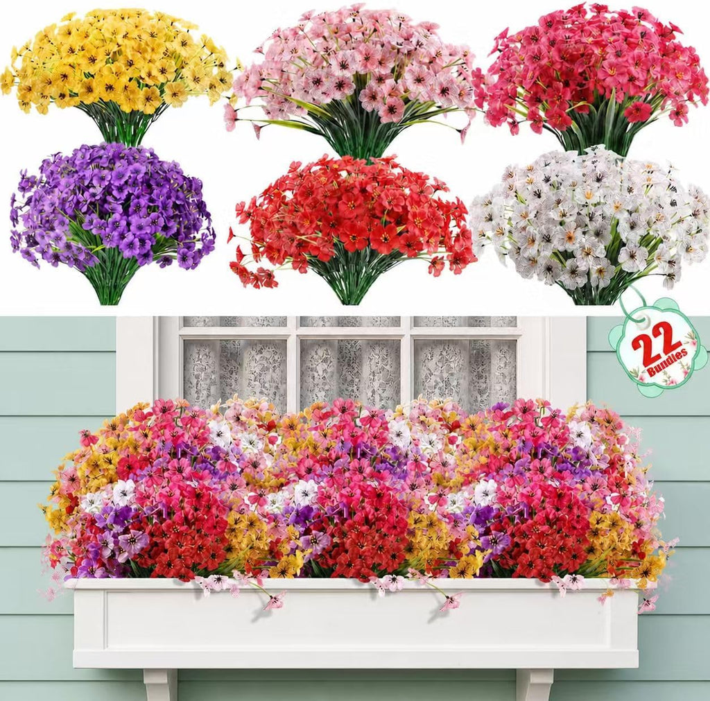 Powbrace 22 Pack Artificial Flowers for Outdoor Indoor Fake Plants, Faux Silk Flowers for Outdoors Outside Front Porch Hanging Planter Window Box Garden Spring Decoration(Multi-Colour)