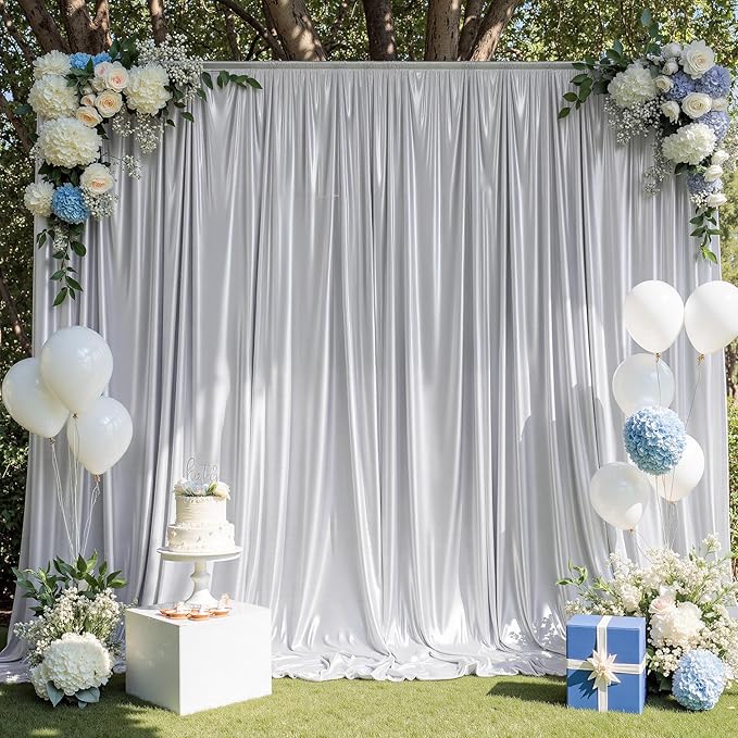 10ft x 10ft Silver Sequin Backdrop Curtain for Parties, Wrinkle Free Thick Glitter Photo Backdrop Drapes 2 Panels 5x10FT Back Drop Cloth Shiny Fabric for Wedding Birthday Photography Background