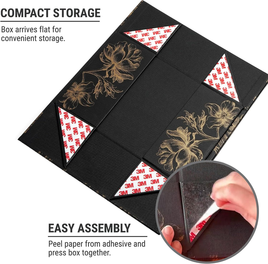 Sorarto Luxury Keepsake Gift Box | Black Gold Floral Decorative Boxes with Magnetic Lids for Presents, Wedding Memory Box, and Bridal Gifts. 13.5" x 9" x 4.3"