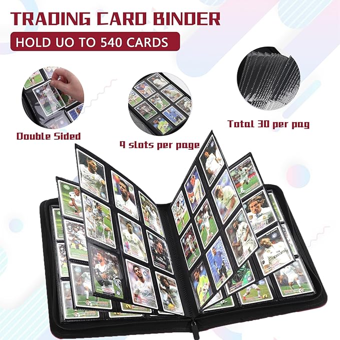 9 Pocket Card Binder,540 Pocket Trading Card Binders,Loading Pocket Collectible Card Album for MTG, TCG, Sport Card, Game Cards Red