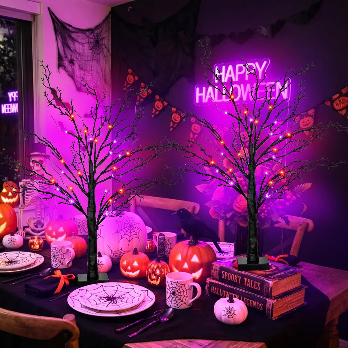 [Timer] 2 Pack Halloween Decorations Indoor, 24 Inch Lighted Black Halloween ...