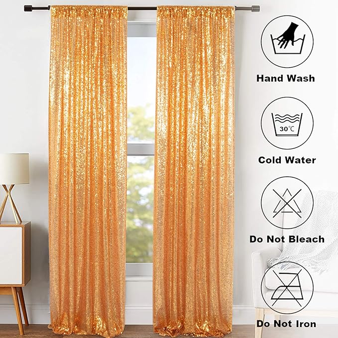 ShinyBeauty Gold Sequin Curtains 2 Panels 2FTx8FT - Perfect for Photo Backdrop Sequin Backdrop Curtain, Event Decor, and Home Use Stage Background