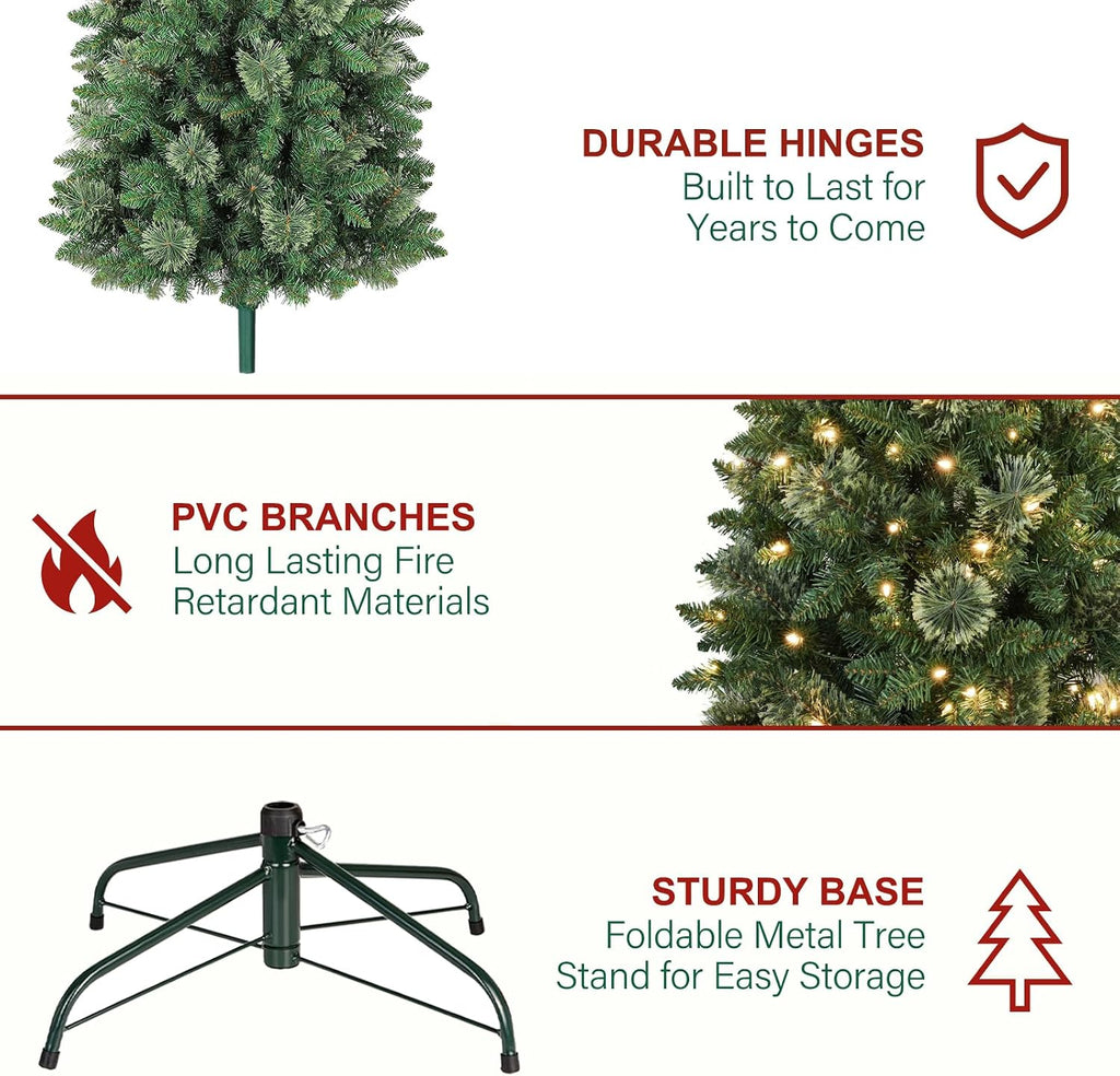 hykolity 7.5 ft slim prelit christmas tree with, front angle view