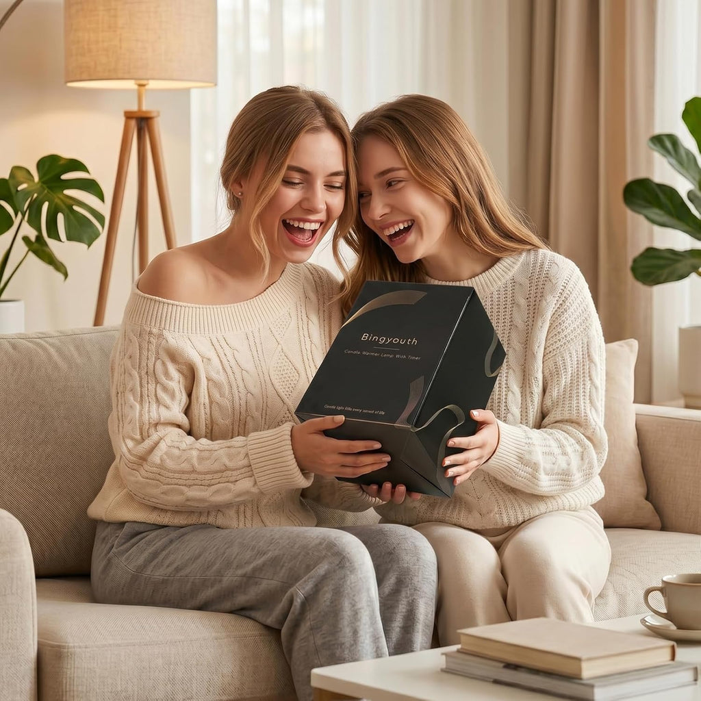Candle Warmer Lamp with Timer, Modern Farmhouse Candle Warmer, Height Adjustable & Dimmable Electric Candle Warmer Lamp, Includes 2 Bulbs, Birthday Gift for Women, Mom, Housewarming - Flaxen