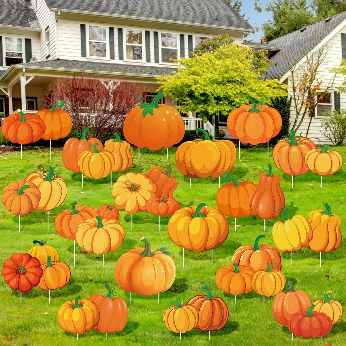 Yuntau 18 Pcs Fall Yard Signs with Stakes, 18 Styles, Pumpkin
