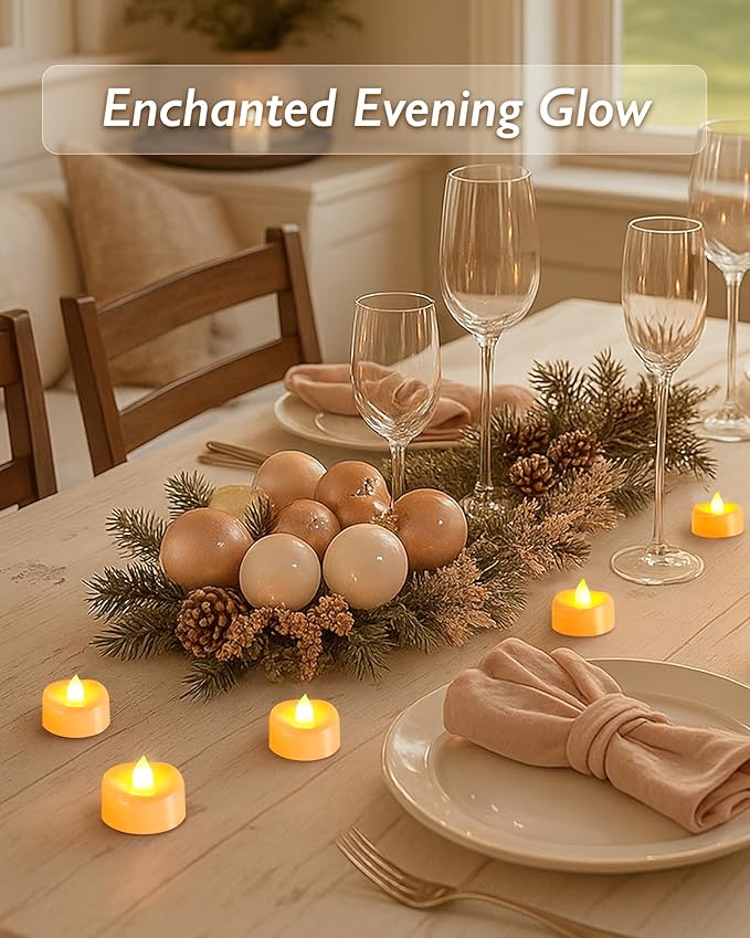 Raycare 100 Pack LED Tea Lights Battery Operated, 200+Hour Flickering Votive Candles, Realistic Fake Flameless TeaLights for Wedding Party Halloween Thanksgiving Christmas Decorations,Ivory Base