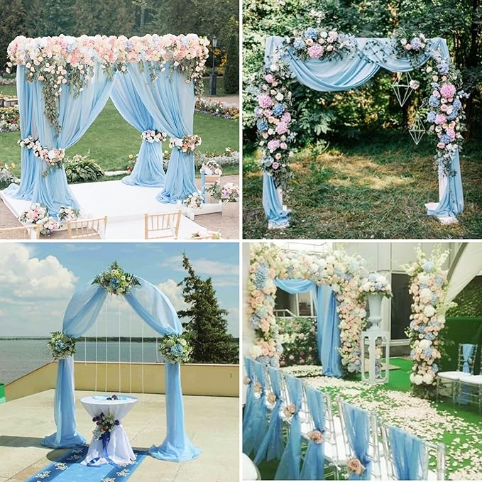 6 Panels Wedding Arch Drapery Baby Blue 28"x20Ft Wedding Arch Draping Fabric Chiffon Fabric Drape Sheer Backdrop Curtain for Weddings Party Swag Ceremony Birthday Arbor Drapery Reception Ceiling Décor