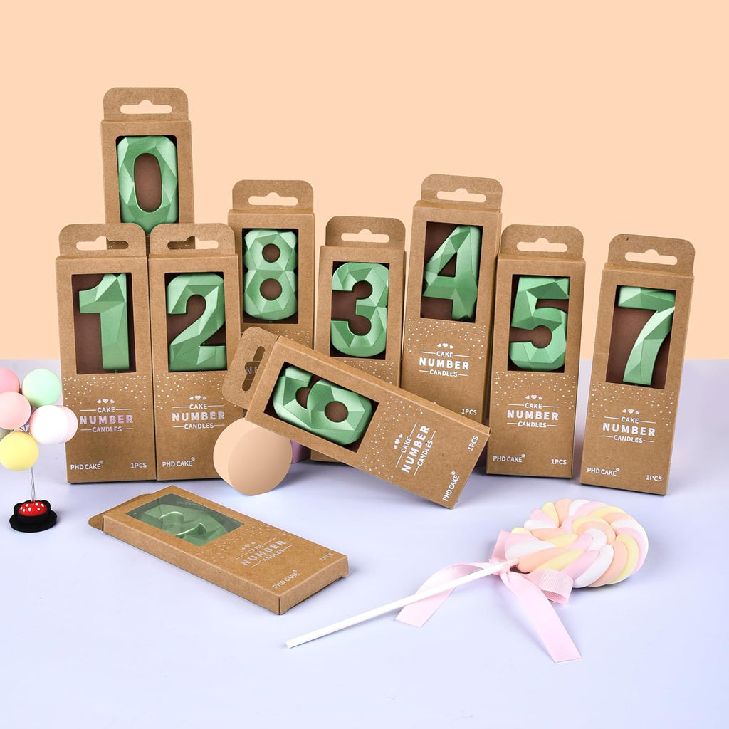 PHD CAKE 2.76 Inch Crystal Green 2 Number Cake Candle, Numeral Birthday Candles, Green Number Candles, Party Celebration