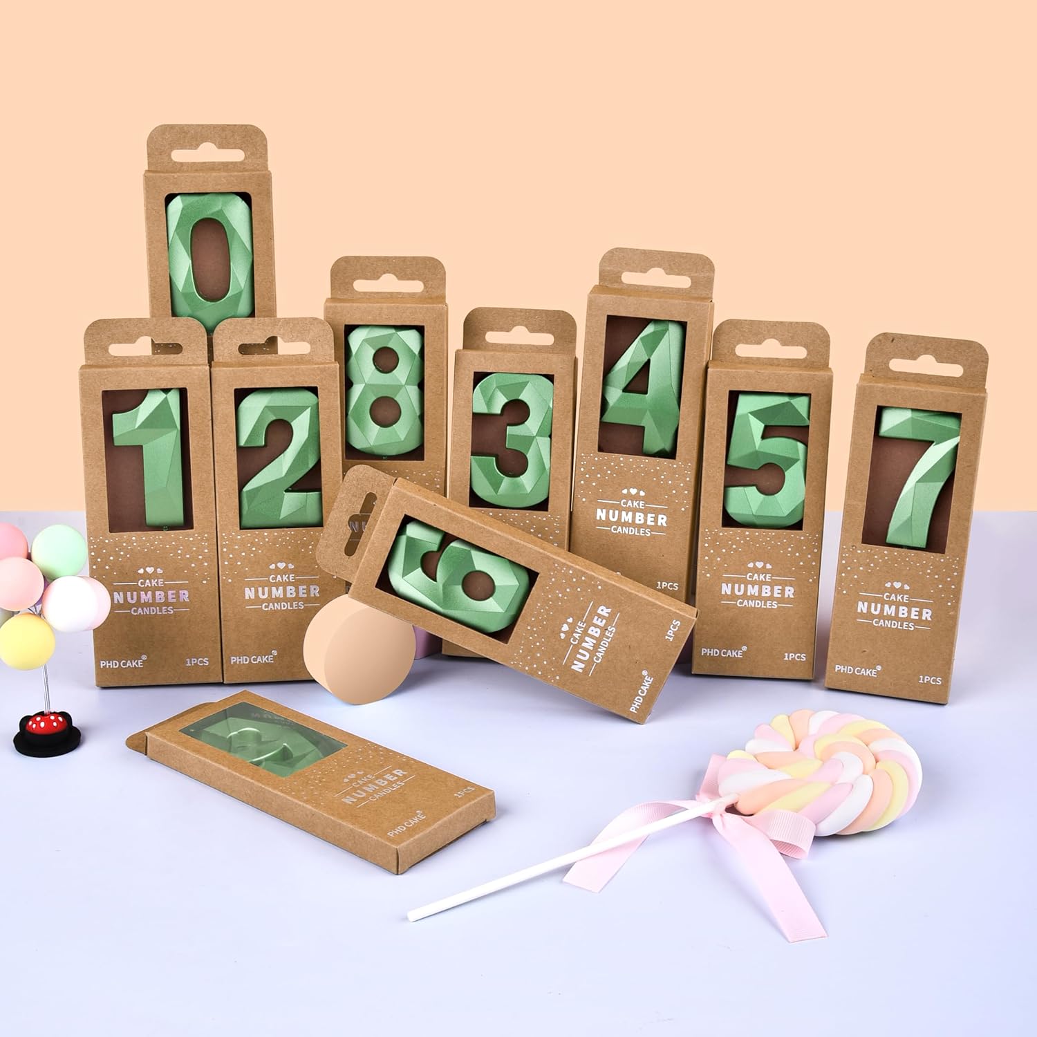 PHD CAKE 2.76 Inch Crystal Green 2 Number Cake Candle, Numeral Birthday Candles, Green Number Candles, Party Celebration