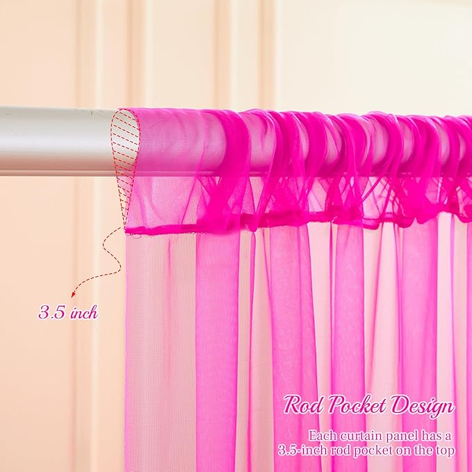 10x10ft Hot Pink Tulle Backdrop Curtain for Parites, Sheer Backdrop Curtains for Wedding Baby Shower Birthday Party Photo Shoot Decorations