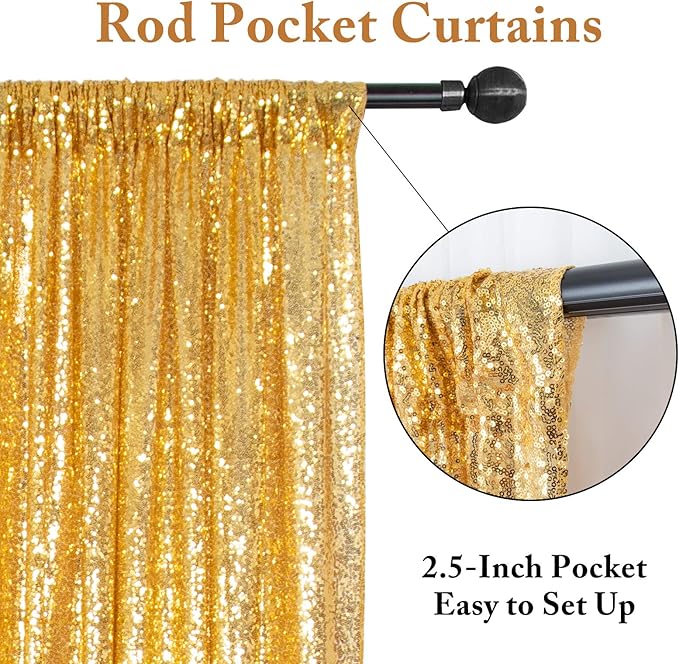 ShinyBeauty Gold and Black Backdrop 2FTx8FT Sequin-Backdrop 4Pieces Photograph Backdrops Sparkle Curtain Panels Black Sequin Curtains Glitter Background for Wedding/Graduation Halloween Decor
