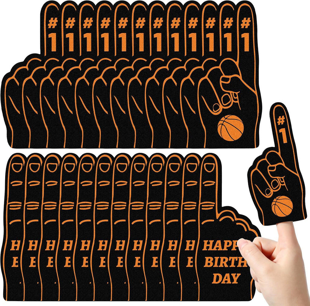 Foilswirl 24 Pack Foam Finger Cheerleading Foam Hand Sports Themed Party Favors for Celebration Events School Birthday Sporting Party Decoration (Basketball)